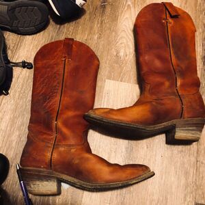 eather Western Boots Open Country 8.5Honey Brown 1970s stacked heel